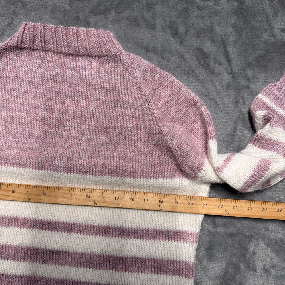 Hand Knit Wool Mohair Sweater‎ Womens S/M Pink Raglan Striped Pullover Luxury - Picture 6 of 8